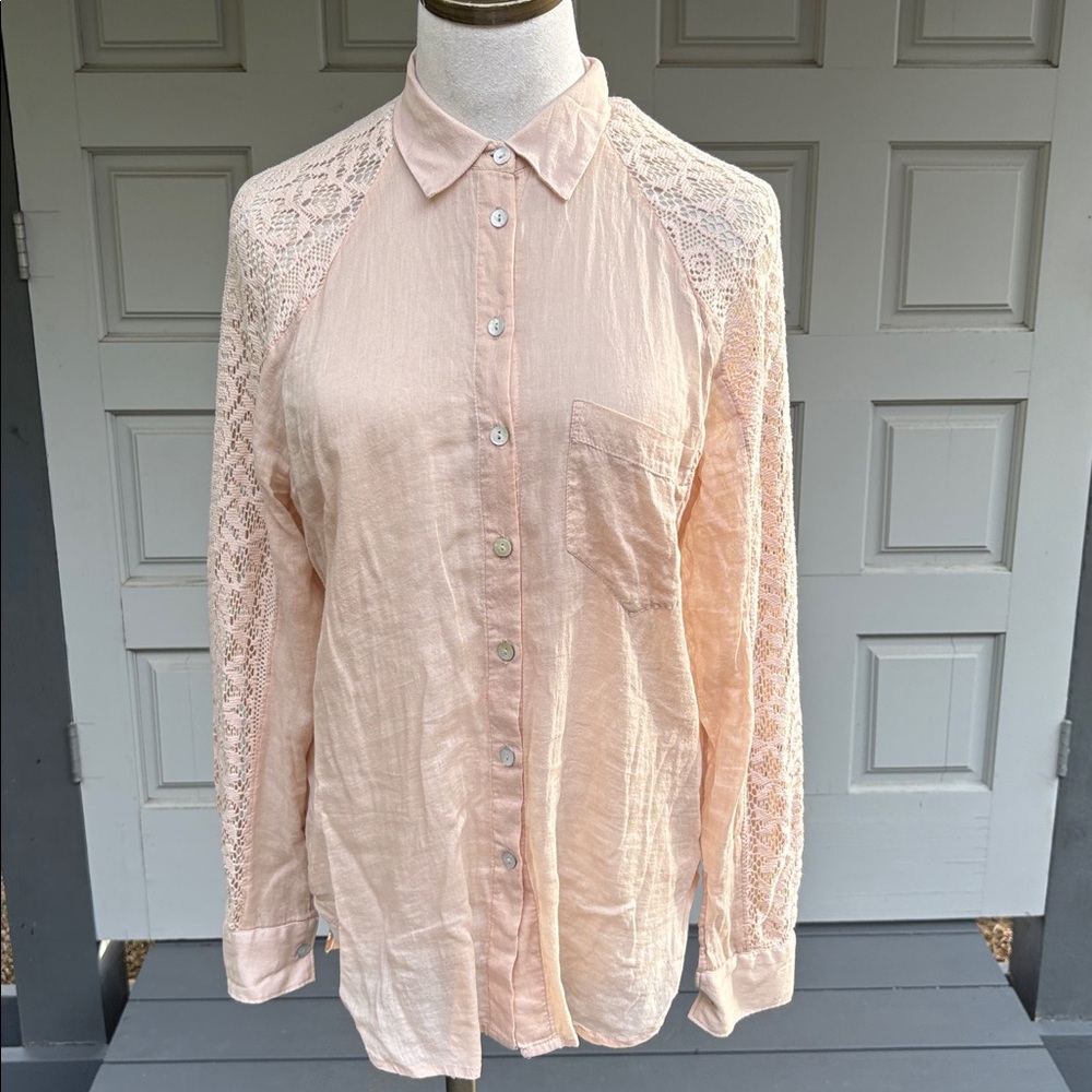Anthropologie Holding Horses Soft Pink Button Lace Blouse